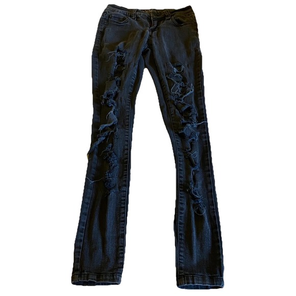 Lovesick Jeans Black  Women's Size Large Distressed Skinny Slim‎ Fit Skeleton - Picture 1 of 7